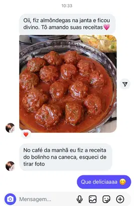 Depoimento no Instagram sobre almôndegas proteicas
